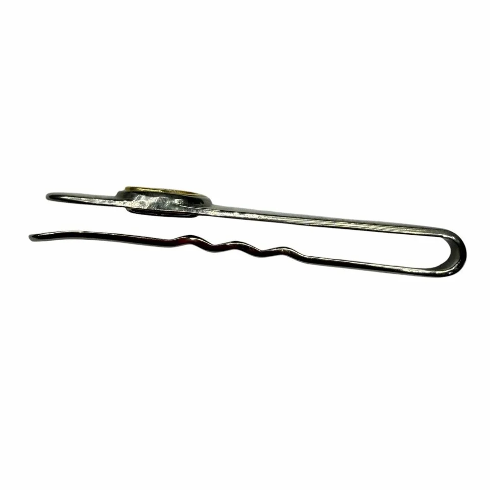 Gucci Men's Authentic Tie Clip Bar Silver/Gold Plated GG Monogram Logo Italy euc